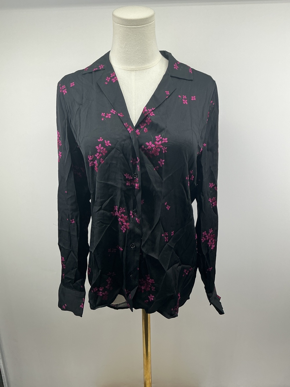 Washable Stretch Silk Notch Collar Blouse